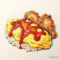 Omelet Rice with Special Ketchup and Fried Chicken