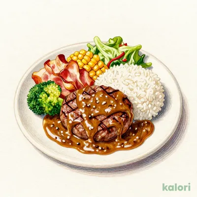 Curry Hamburg Steak and Bacon Corn