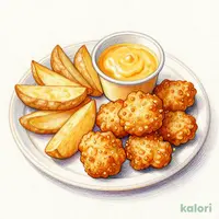 Potato and Nuggets with Cheddar Cheese Sauce
