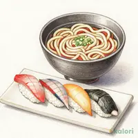 寿司五貫盛定食（そばまたはうどん付）そばまたはうどん大盛