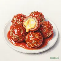 玉ねぎ入りトマト味のソースチーズインミートボール