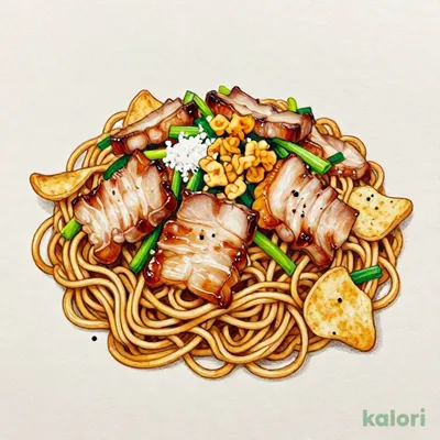 Large Serving of Salt Fried Noodles with Pork and Green Onion