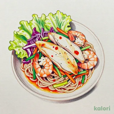 Chilled Tom Yum Noodle with Chicken Breast and Shrimp