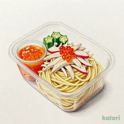 冷たい生パスタ　蒸し鶏と明太子