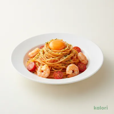 Shrimp and Mozzarella Cheese Carbonara with Chili Tomato Sauce