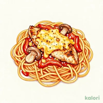 Grilled Chicken with Maitake Mushrooms and Grilled Cheese in Tomato Sauce