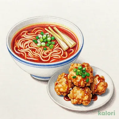 から揚げユーリンチ風とらーめんのセット（旨辛みそ）