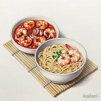 エビとイカのチリソースとらーめんのセット（ざるらーめん）