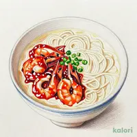 エビとイカのチリソースとらーめんのセット（とんこつ）