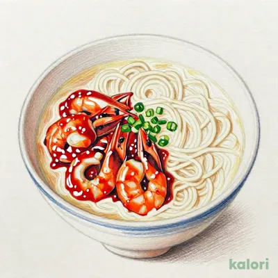 エビとイカのチリソースとらーめんのセット（とんこつ）