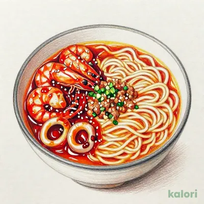 エビとイカのチリソースとらーめんのセット（タンタンめん）