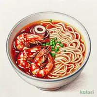 エビとイカのチリソースとらーめんのセット(旨辛しょうゆ)
