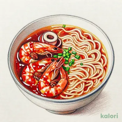エビとイカのチリソースとらーめんのセット（旨辛しょうゆ）