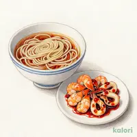 エビとイカのチリソースとらーめんのセット(濃厚つけ麺)