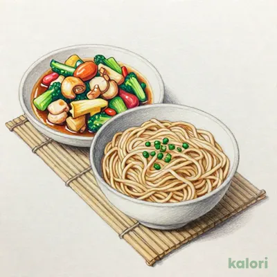 具だくさん八宝菜とらーめんのセット（ざるらーめん）