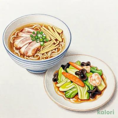 具だくさん八宝菜とらーめんのセット（みそ）