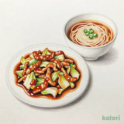 豚肉とキャベツのホイコーローとらーめんのセット（しょうゆ）
