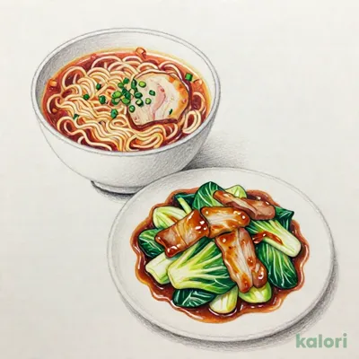 豚肉とキャベツのホイコーローとらーめんのセット（旨辛しょうゆ）