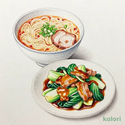 豚肉とキャベツのホイコーローとらーめんのセット（旨辛とんこつ）