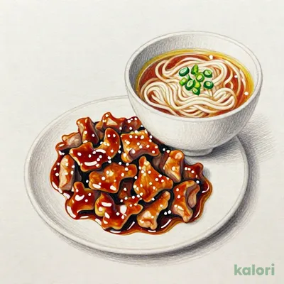 豚肉のバーベキューソース炒めとらーめんのセット（しょうゆ）