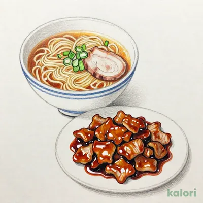 豚肉のバーベキューソース炒めとらーめんのセット（みそ）