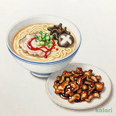 豚肉のバーベキューソース炒めとらーめんのセット（旨辛とんこつ）