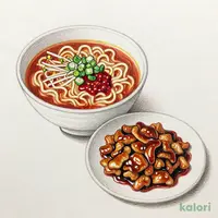豚肉のバーベキューソース炒めとらーめんのセット（旨辛みそ）