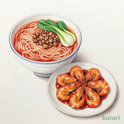 ぷりぷりエビのチリソースとらーめんのセット（タンタンめん）