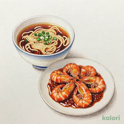 ぷりぷりエビのチリソースとらーめんのセット（旨辛しょうゆ）