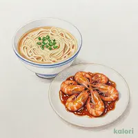 ぷりぷりエビのチリソースとらーめんのセット（旨辛とんこつ）