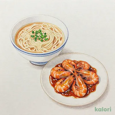 ぷりぷりエビのチリソースとらーめんのセット（旨辛とんこつ）