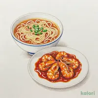 ぷりぷりエビのチリソースとらーめんのセット（旨辛みそ）