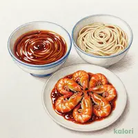 ぷりぷりエビのチリソースとらーめんのーセット（濃厚つけめん）
