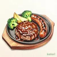 Grilled Hamburger Steak and Sausage with Demi-Glace Sauce