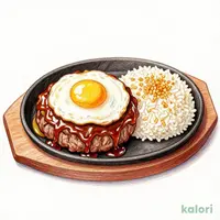 鉄板デミたまハンバーグ＆直火焼きガーリックライス