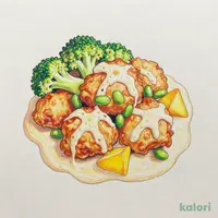 ロマネスコと枝豆の特製マンゴーソース唐揚げ