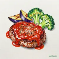 大ぶり茄子とブロッコリーのチリトマトハンバーグ