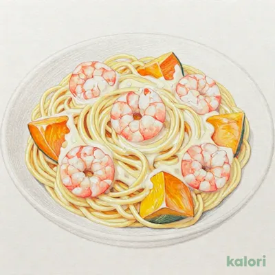 エビとかぼちゃ スパゲッティ（クリームソース味）