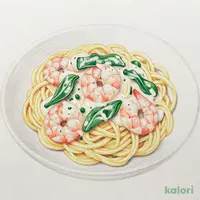エビとほうれん草 スパゲッティ(クリームソース味)
