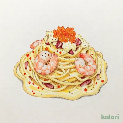 エビと明太子のカルボナーラ スパゲッティ