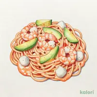 エビ・アボカド・モッツァレラのトマトクリーム スパゲッティ（クリームソース味）