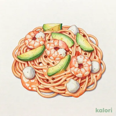 エビ・アボカド・モッツァレラのトマトクリーム スパゲッティ（クリームソース味）