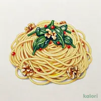 クルミとほうれん草 スパゲッティ（ペペロンチーノ味）