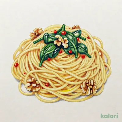 クルミとほうれん草 スパゲッティ（ペペロンチーノ味）
