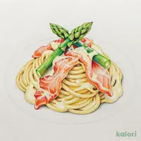 スモークサーモンとグリーンアスパラ スパゲッティ（クリームソース味）
