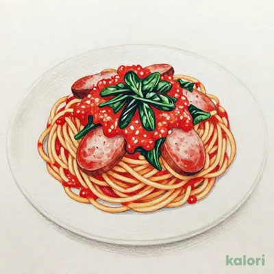 ソーセージとほうれん草 スパゲッティ（トマトソース味）