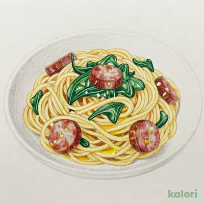 ソーセージとほうれん草 スパゲッティ（塩味）