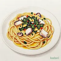 タコと高菜 スパゲッティ(ペペロンチーノ味)