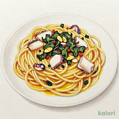 タコと高菜 スパゲッティ（ペペロンチーノ味）
