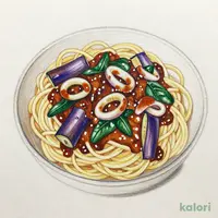 ナス・イカ・ほうれん草(味噌ソース味)